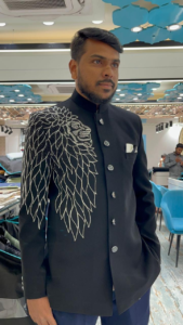 Black Designer Embroidered Sherwani