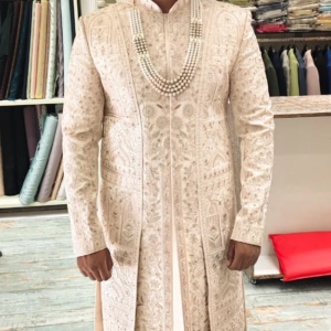 Cream Embroidered Sherwani