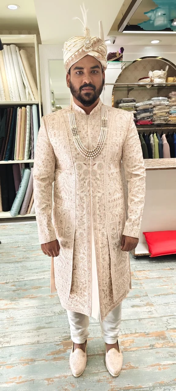 Ivory embroidered wedding sherwani